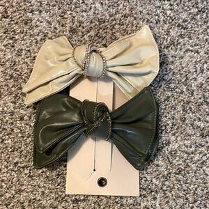 Anthropologie Cream and Green Bow Hair Clips